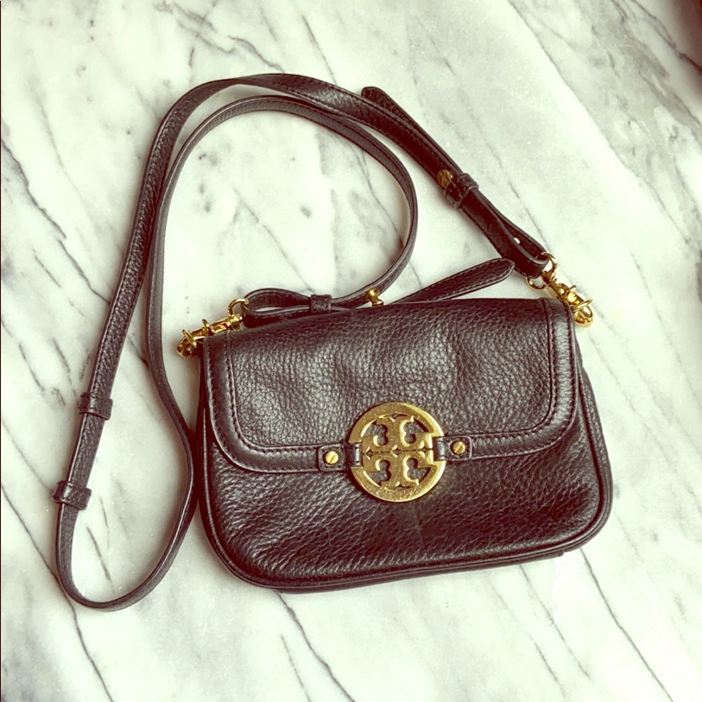 Tory Burch Black leather crossbody camera bag